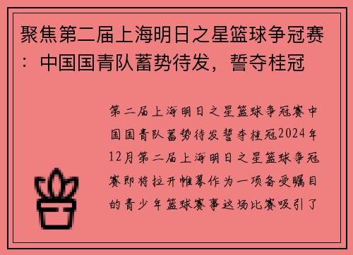 聚焦第二届上海明日之星篮球争冠赛:中国国青队蓄势待发,誓夺桂冠