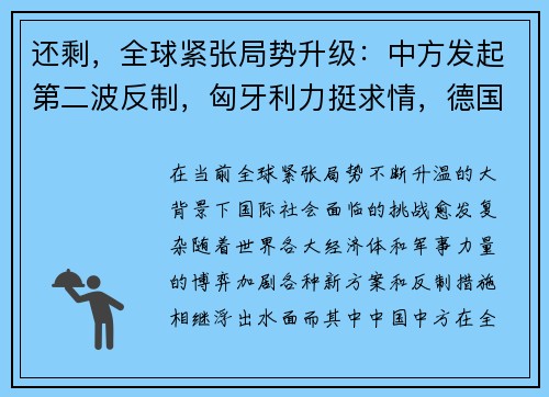 还剩，全球紧张局势升级：中方发起第二波反制，匈牙利力挺求情，德国新方案浮出水面